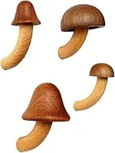 domoi 4Pcs Wooden Mushroom Refrigerator Magnet Home Kitchen Refrigerator Magnet 3D Solid Wood Magnet Crafts Ornament Wood Color