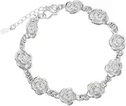 Fashion Cuff Bangle Chain，Women Jewelry,Silver Bracelet,925 Sterling Silver Bracelet Rose Flower Braceletery Gifts