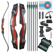 62" Takedown Recurve Bow Carbon Arrow Set 20-50lbs Wooden Bow Archery Shoot Hunt