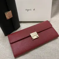 在飛比找蝦皮購物優惠-全新 agnes b 紅色 酒紅色 金釦 防刮 牛皮 新款 