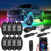 RGB Underbody Rock LED Lights(8 Pack),16-5050 SMD LED, App Control, Music Sync, IP67 Waterproof for Trucks/SUVs/ATVs/UTVs/RZRs,Golf Carts, Off-Road Safety & Cool Style (8)