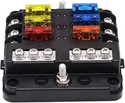 Zicojia 6-Way Waterproof Fuse Block,with LED Indicator 12 Circuits with Negative Marine Fuse Box for Dc 12/24V Car Boat RV Truck