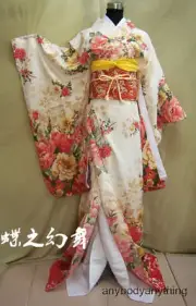 Japanese Furisode Kimonos Womens Floral Yukata Long Traditional Cosplay Costumes