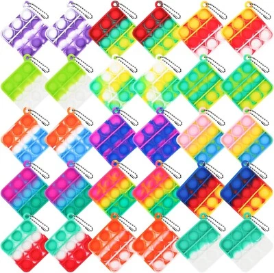 30 Pcs Mini Pop Fidget Keychain Toys,Small Square Push Its Bubble Poper Bulk ...