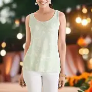 Chico's Floral Tank Top Basic Knit Blouse The Touch of Cool Polished Sleeveless
