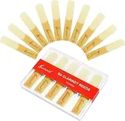 Sovvid 10 Pack Bb Clarinet Reeds with Plastic Box, Strength 1.5 Reeds for Clarinet, Thinner Reed Tip & Unfiled Cut for Easy of Play, Traditional Reeds for Clarinet Beginner and Player