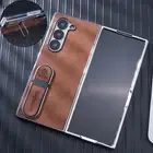 Leather Rugged Case For Samsung Galaxy Z Fold 6 5 4 3 Kickstand Hinge Flip Cover