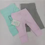 Cloud Island Baby Pants Girls Newborn-0M Pink Green Grey 3-Pack Leggings