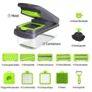 NNEDSZ Green and Grey 14-Piece Multifunctional Vegetable Chopper and Slicer Set