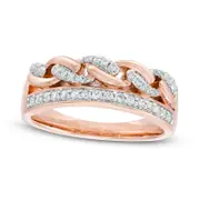 0.25 CT. T.W. Natural Diamond Edge Twist Chain Link Ring in Solid 10K Rose Gold