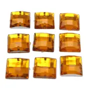 100 Gold Acrylic Square Sewing Flatback Rhinestone Gems Sew on Beads 14mm