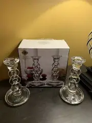 Shannon Crystal by Godinger Blossoms Candle Sticks 7" Tall Set of 2 Holders