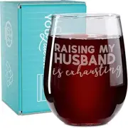 Wine Gifts for Mom - 17 Oz Raising My Husband Is Exhausting Engraved Stemless