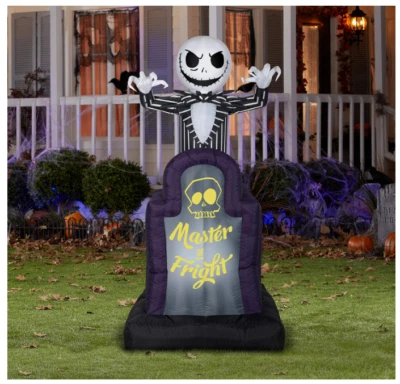 10.5' Halloween Animated Inflatable Jack Skellington "Master of Fright" Tombston