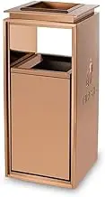 Outdoor Trash Can Outdoor Trash Can Square Metal Trash Can with Two Side Openings (with Ashtray), Modern Household/Commercial Trash Can Gold Color Outside Garbage can(Large)