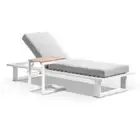 Arcadia Aluminium Sun Lounge In White With Balmoral Teak Slide Under Side Table