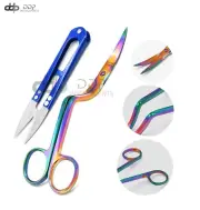 Multi Rainbow Embroidery Double Curved Scissors 6'' + Thread Cutter Nipper Blue