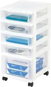 IRIS USA Craft Plastic Organizers and Storage, Rolling Storage Cart for Classroom Supplies, Storage Organizer for Art Supplies, Drawer Top Organizer for Small Parts, 5 Drawers, White