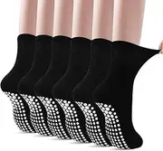[DECOVICI] Non-Slip Yoga Socks for Women, 6 Pairs, ABS Stopper Pilates Women's Socks 35-39, Non-Slip Socks with Nubs, Barre Ballet Dance Trampoline Socks, 02 black x 6, 35-39
