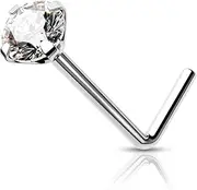 [Agrewd] Minimalist Heart Star Clear Nose Stud Sterling Silver G23 Titanium Nose Ring Thin Nose Screw L Shape Nose Nostril Piercing Jewellery with Prong Set