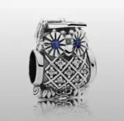 PANDORA Sterling Silver 925 ALE Graduation OWL Charm Retired Blue Eyes