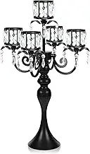 Kehail 1PC Black 5 Arm Pendant Square Crystal Table Decor 22 Inch Candle Holder,Classic Elegant Table Centerpiece Atmosphere Candle Holder for Gift Wedding Party Home Decor
