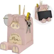 Wood Multipurpose Eyeglass Phone Pen & Pig Pencil Holder Stand Stationery Des...
