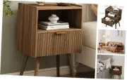 Nightstand,Modern Bedside Table with Storage Drawer and Open Wood Shelf, for