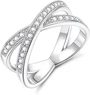 [Sllaiss] Simple Cross X Rings Crystals from Swarovski Eternity Rings White Gold Plated Anniversary Jewelry Engagement Wedding Band for Women Rings Size 4-9