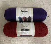 Caron Simply Soft Yarn - Purple & Autumn Red- Lot Of 2