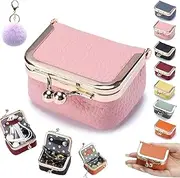 [Generic] 2025 New Leather Jewelry Box, Genuine Leather Mini Jewelry Box, Portable Vintage Leather Coin Purse, Jewelry Case Kiss Lock, Travel Ring Box for Women for Earring/Ring/Necklace/Bracele, One Size