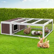 i.Pet Rabbit Hutch 124cm x 90cm x 35cm Chicken Coop Large Outdoor Wooden Run Cage House