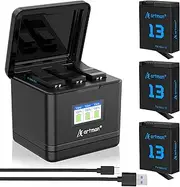 Artman Hero 13 Battery 2300mAh for Hero13 Black Camera, LCD 3-Slot Fast USB-C Charger Fully Compatible with GoPro Hero 13 Batteries and Charger (3-Pack)