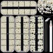 Flat Back AB Pearls Kit 2 Flatback Half Round Pearls 3-10mm 4 Boxes BeigeAB