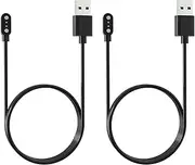 2Pcs 2-Pin Universal Black USB Data Charging Cable with Magnetic Charger Charging Mode for Smart Watch 2.84mm