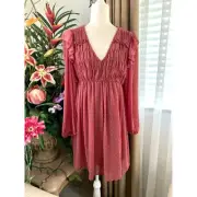 NWT Zara Swiss Dot Ruffle Chiffon Mini Dress in Marsala Pink Women's M