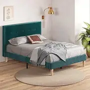 Zinus Queen Bed Frame OMKARAM, Dark Green Velvet Fabric, Bedroom Furniture