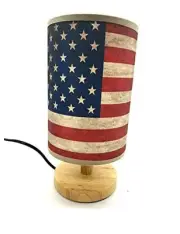 American Flag Table Lamp Bedside Night Light Wood Base Room Decoration or