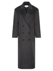 FRIEND OF AUDREY | The Double Breasted Longline Wool Coat in Dark Grey Marle | The UNDONE
