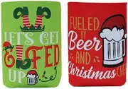 FIL Christmas Stubby Holders Kris Kringle Gift BBQ Beer Can Cooler (4x) - Red, Green Neoprene Fits Standard 12 oz Cans/Bottles