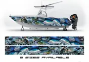 Marlin Fishes Blue Abstract Graphic Boat Vinyl Wrap Pontoon Water Sports
