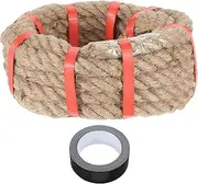 sourcing map Jute Rope 0.7 Inch x 15ft, Heavy Natural Thick Twisted Rope with Black Tape for Crafts Railing Docks Tug of War Swing Nautical Landscaping