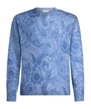 PRINTED SILK AND CASHMERE SWEATER light blue