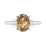 2.5 Oval Cut Champagne Stone Promise Designer engagement Ring 14k White Gold