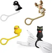 BONE Style Q Cord Ties Multi-Purpose Silicone Reusable Cable Ties, Cute Character Elastic Cable Organizer Management Zip Wire Strap Wrap, Drink Markers Set of 4