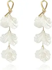 [Frodete] Flower Petal Earrings for Women Flower Dangle Earrings Petal Drop Dangle Earrings Wedding Floral Earrings Christmas Valentines Gifts for Teen Girls