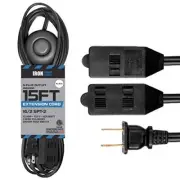 15 Ft Extension Cord with Foot Switch and 3 Electrical Power Outlets - Black