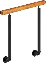 Fits 1 to 3 Steps Side Mount Stair Railing Adjustable Transitional Hand Rails, Soild Wood+Wrought Iron Handrail with Screw Kit for Concrete Steps or Wooden Stairs, Black(Height 95cm,90cm/35inch)