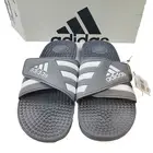 ADIDAS Slides Sandal Grey & White Men's 18 New HQ4373 Athletic Casual Pool Beach