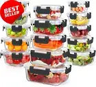 15 Pack Glass Food Storage Containers with Lids, Airtight Leak-Proof Meal Prep